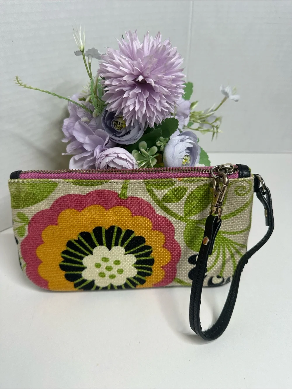 Spartina 449 Floral Canvas Wristlet in Yellow, Pink & Green